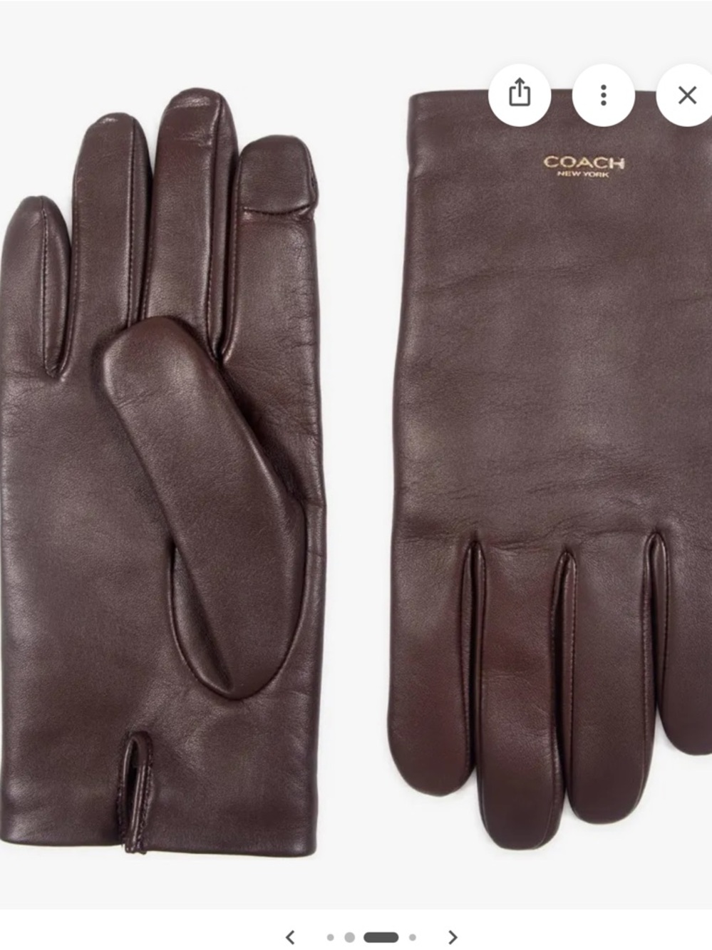 Coach Women’s Dark Brown Leather Touchscreen Gloves- Size L - Picture 3 of 9